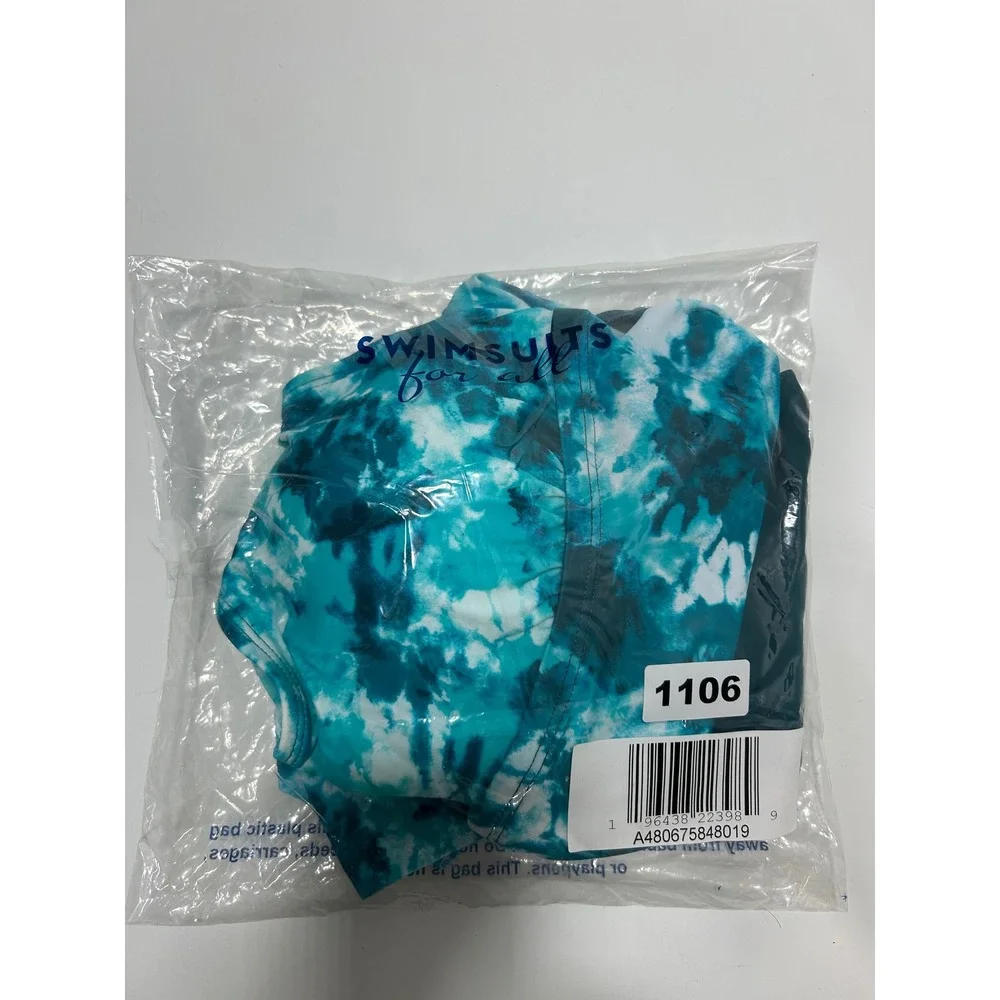 Kim Gravel x Swimsuits‎ For All Tie Dye Halter Tankini Set Teal White Size 10